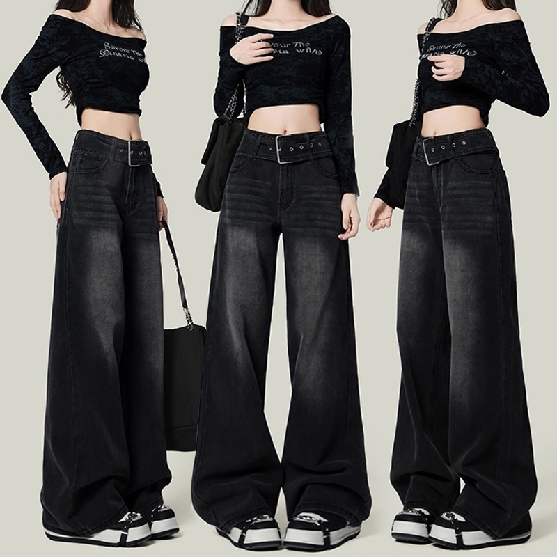 S~5XL Baggy jeans Long pants Black Denim กางเกงยีนส์สีดำผู้หญิง กางเกงเอวสูงสไตล์เรโทร กางเกงยีนส์ทรงหลวมๆ อินเทรนด์ HOT
