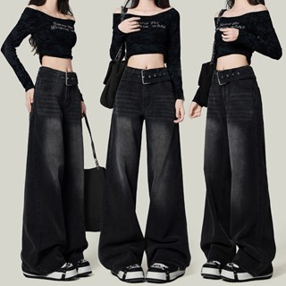 S~5XL Baggy jeans Long pants Black Denim กางเกงยีนส์สีดำผู้ห…
