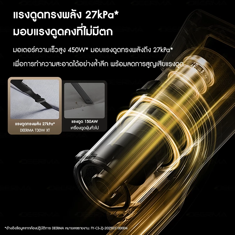 Deerma เครื่องดูดฝุ่นไร้สาย T30W XT ไฟส่องฝุ่น Cordless Vacuum Cleaner เครื่องดูดฝุ่นมือถือ 27kPa พกพาสะดวก thumbnail 8