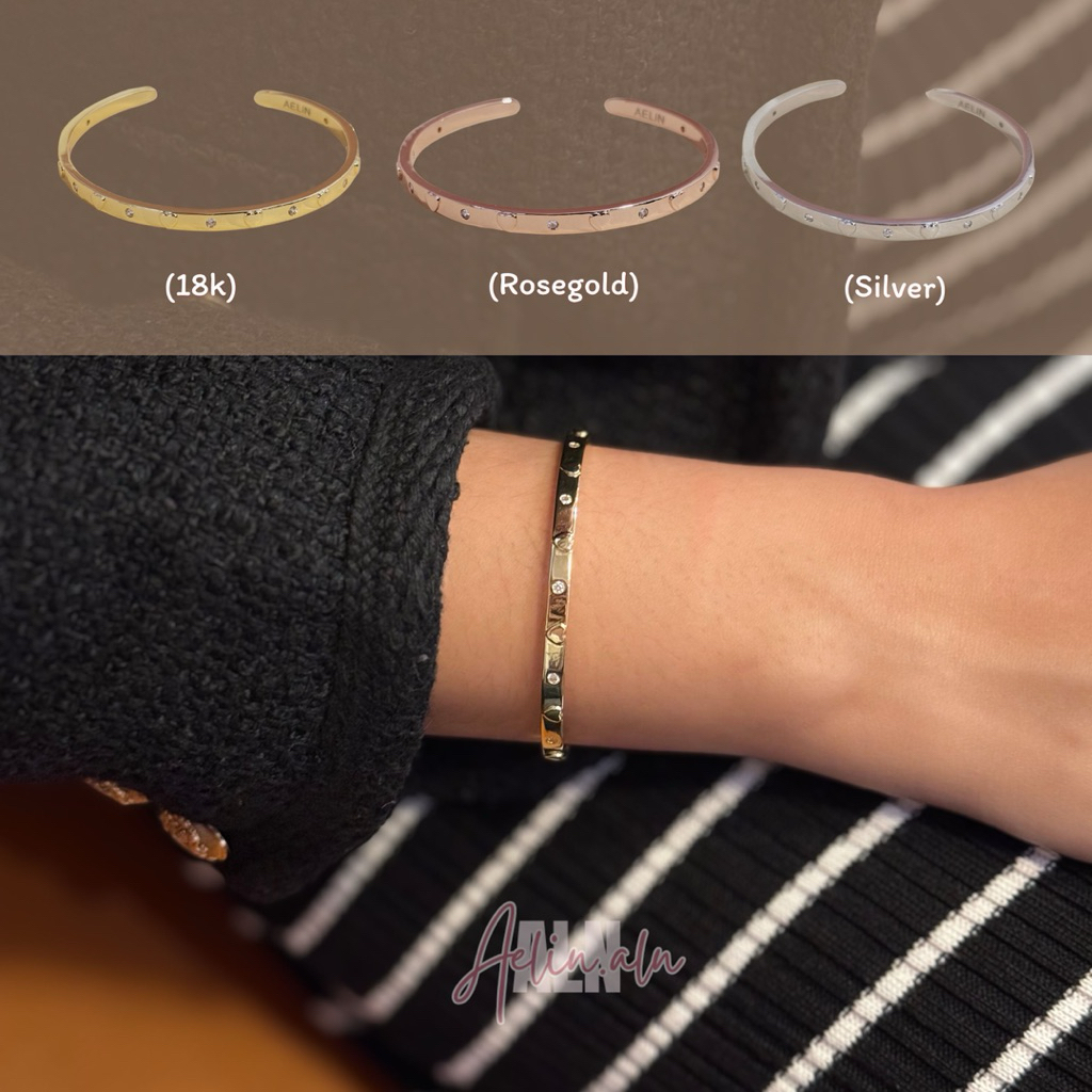 Luv Bangle - กำไลข้อมือ ประดับหัวใจนูน มี 3 สี (#BG9-02) แพ้ง่ายใส่ได้ค่ะ