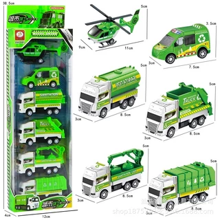 JoyToys รถบรรทุกของเล่นหกคันสำหรับเด็กรถบรรทุกของเล่นเฉื่อย, รถดับเพลิงแบบจำลองโรงเรียนอนุบาล