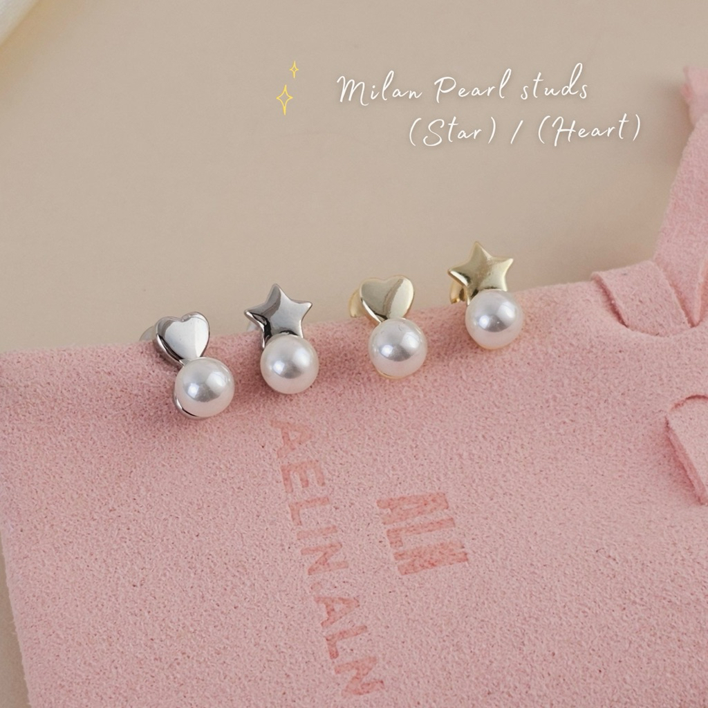 Milan pearl stud earrings - Aelin.ALN ต่างหูไข่มุข ดาว หัวใจ น่ารักคุณหนูคุณใจ มีให้เลือก4ค่ะ (#SE8-05)