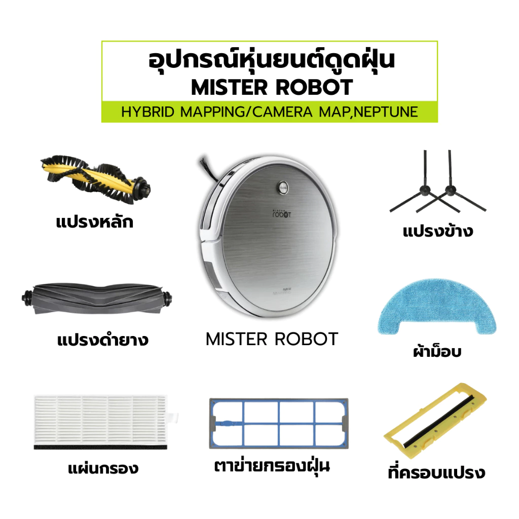 AIRY อุปกรณ์ Mister robot Hybrid แปรงหลัก แปรงข้าง ผ้าม็อบ ไส้กรอง ที่ครอบแปรง ล้อ หุ่นยนต์ดูดฝุ่น