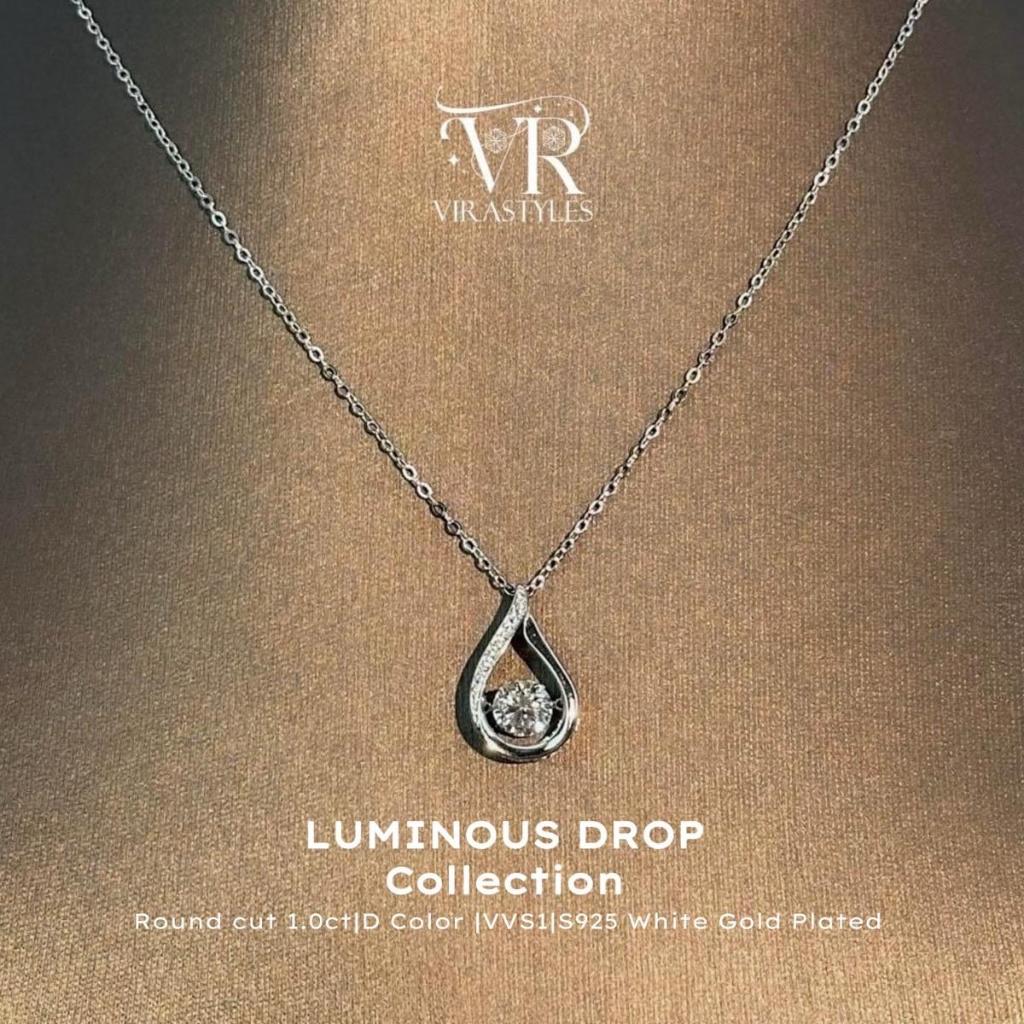 VRS.สร้อยคอเงิน92.5 จี้เพชรโมอีส  สร้อยเพชร เครื่องประดับผู้หญิง พร้อมจี้เพชรเม็ดกลาง ดีไซน์หยดน้ำ