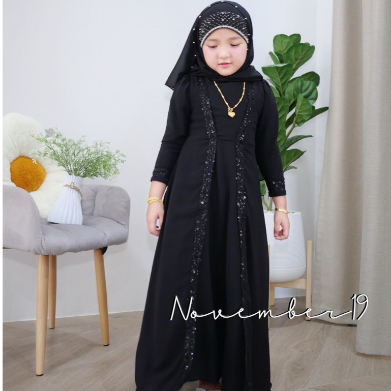 ชุดเด็กอิสลาม เดรสผ้าชีฟองแถบมุก ชุดเด็กมุสลิม มีไซซ์ M-3XL เดรสพร้อมส่ง สำหรับเด็กอายุ2-13ปี