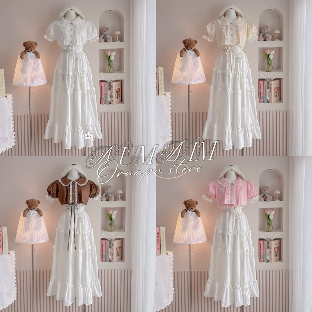 🌷✨ (โปรดอ่านหัวข้อก่อนกด มีแยกขายคะ ) ชุดเซต ครอป + กระโปรงยาว น่ารัก