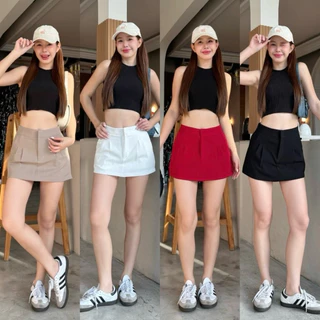 M2M กระโปรงกางเกงเอวต่ำ 2จีบซิปหน้า ผ้าออดี้ กระโปรงรอบตัว