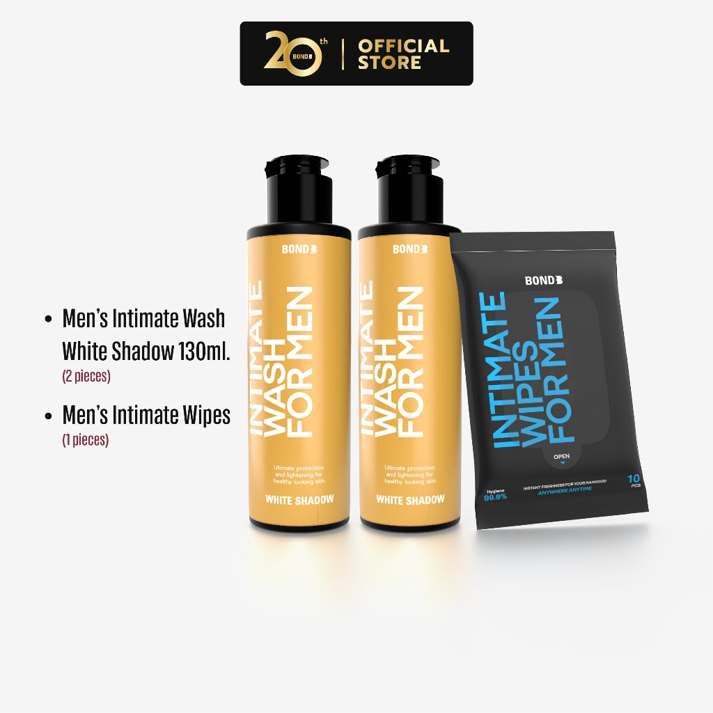 Bond Men's Intimate Wash White Shadow 130 ml. (สูตรบำรุง) 2 ขวด + Bond Men's Wipes 1 ห่อ