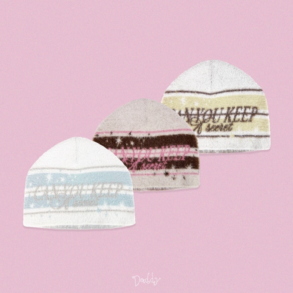 DADDY | Keep A Secret Beanie หมวกไหมพรม ลายทาง สุดน่ารัก – โปรปัง