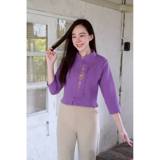 เสื้อผ้าฝ้ายคอจีนอัดกาวแขนสามส่วน