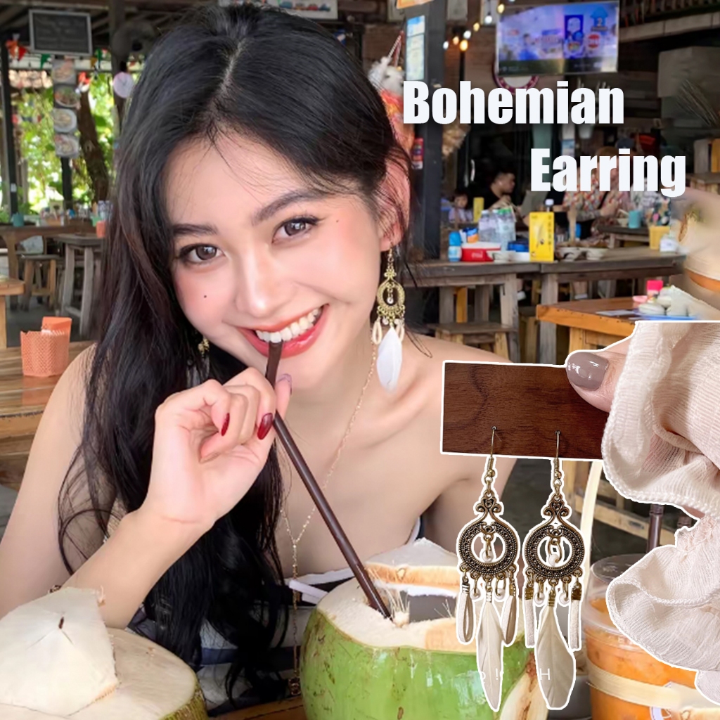 RIbbonIsland ต่างหูสตั๊ด เครื่องประดับ ins สำหรับผู้หญิง ผู้หญิง แฟชั่น จี้ vintage สวย คุณภาพสูง