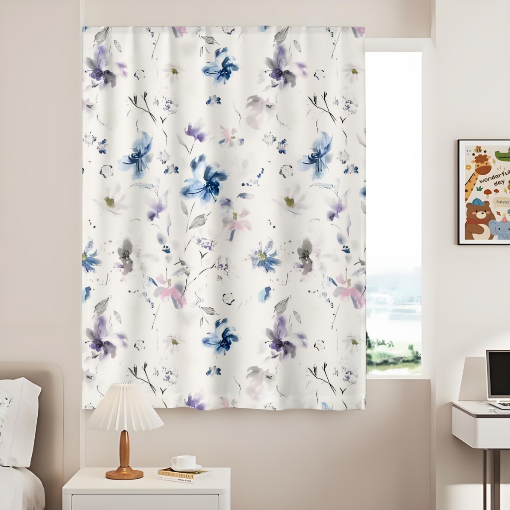 ผ้าม่าน 1 ชั้น ม่าน ผ้าม่านตีนตุ๊กแก ผ้ากั้นห้อง ลายการ์ตูน สไตล์มินิมอล ไม่ต้องเจาะผนัง - 6