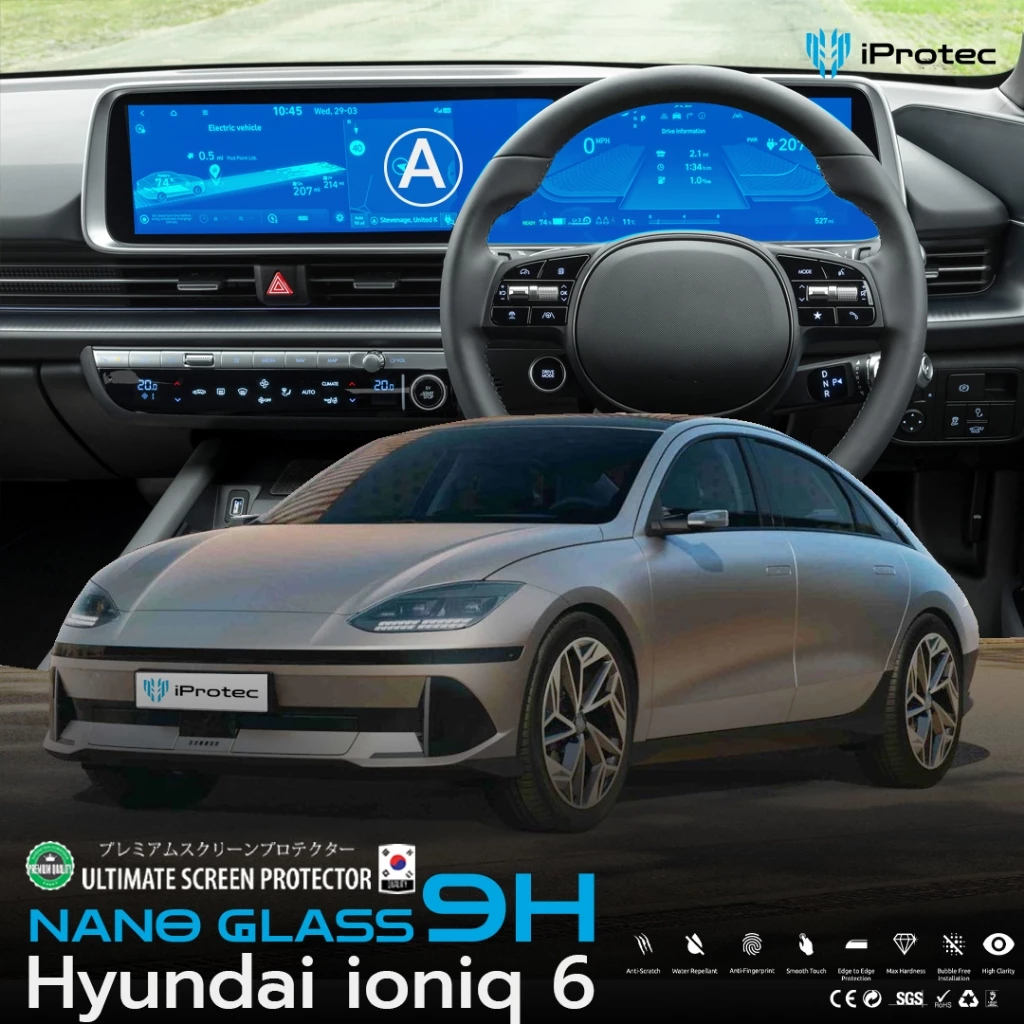 iProtec ฟิล์มใสกันรอยหน้าจอภายในรถยนต์ HYUNDAI IONIQ6 ไอออนิก 6 IONIQ-6 เทคโนโลยี Nano Glass 9H