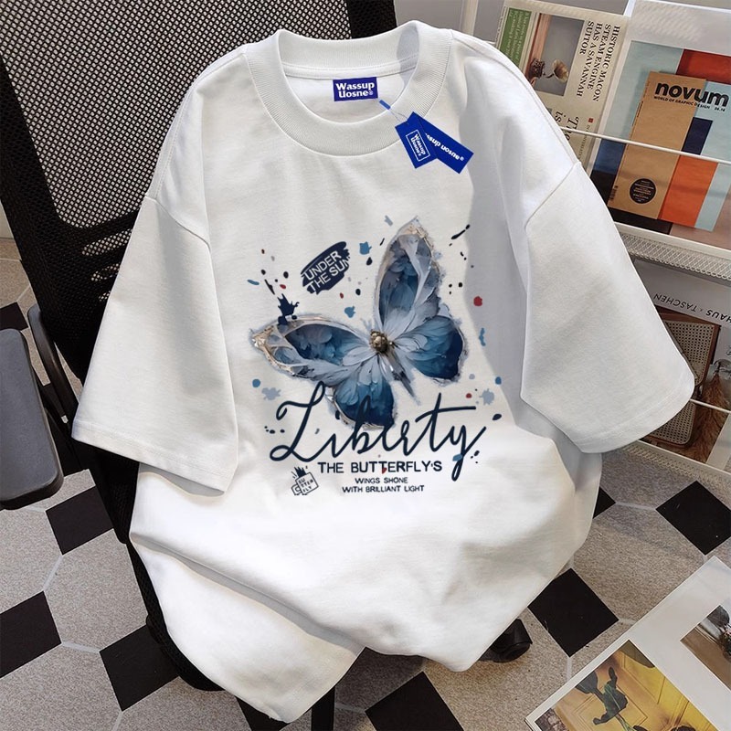 ✨【จัดส่งภายใน 24 ชั่วโมง】	ย้อนยุค ผีเสื้อ เสื้อ เสื้อยืด oversize เสื้อยืดผู้หญิง เสื้อแฟชั่น เสื้อสีขาว