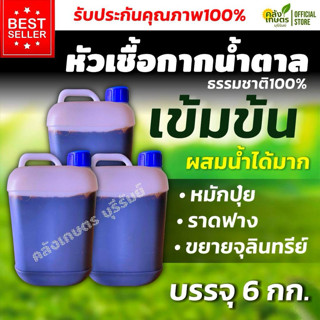 กากน้ำตาล หัวเชื้อเข้มข้น ราดฟางให้วัว ขยายหัวเชื้อจุลินทรีย์ หมักปุ๋ย ขนาดบรรจุ 6 กก.