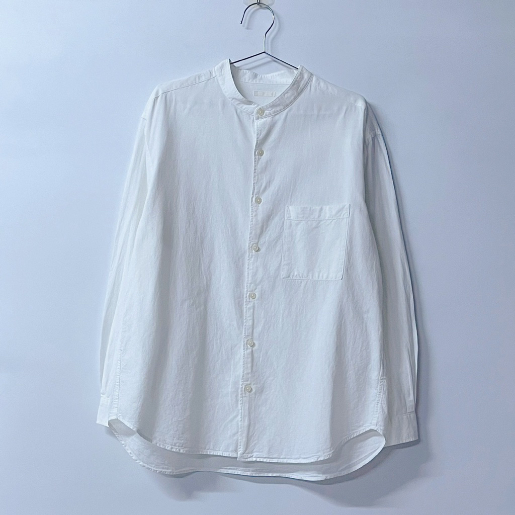 เสื้อเชิ้ตคอจีน GU สีขาว ผ้าลินินคอตตอน
