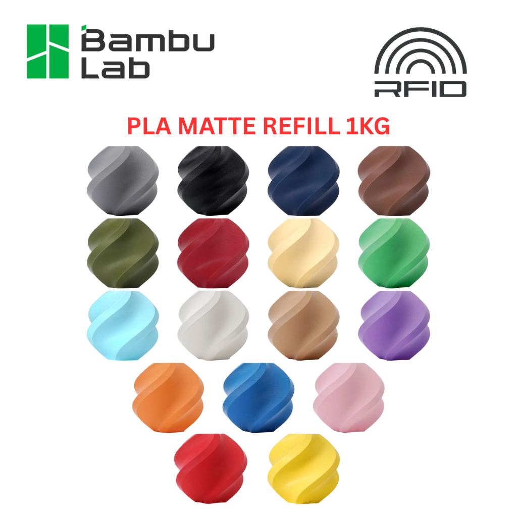 Bambu Lab PLA Matte Refill 1kg เส้นพลาสติกสำหรับเครื่องพิมพ์ 3D – ผิวด้าน พิมพ์ง่าย คุณภาพสูง