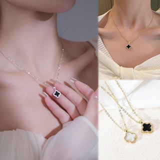 สร้อยคอ โคลเวอร์สี่แฉก สร้อยคอพร้อมจี้ สไตล์เกาหลี เครื่องปร…