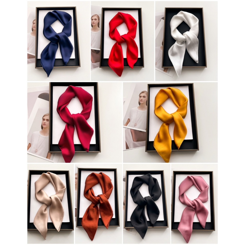 ผ้าพันคอ ผ้าผูกผม  ผ้าไหมซาติน ผ้าเรียบ สีพื้น  ขนาด 70x70cm  แฟชั่นสไตล์เกาหลี ผ้าทรงสี่เหลี่ยม