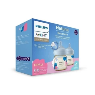ขวดสีชา 2 ขวด ของแท้ มอก.ไทย Philips Avent ฟิลิปส์ เอเวนท์ ขนาด 4 oz ขวดนม คอกว้าง Natural Response PPSU ไม่ดูดไม่ไหล