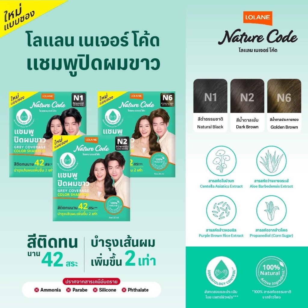 ใหม่! โลแลน เนเจอร์ โค้ด แชมพูปิดผมขาว แบบซอง 30 มล. 3 เฉดสี (Set 3 ซอง)