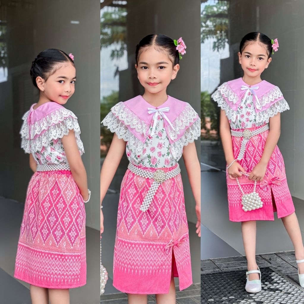 ชุดไทยเด็กปกซ้อน ชุดไทยประยุกต์ ชุดไทยใส่ไปโรงเรียน✅พร้อมส่ง(DD)