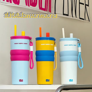 【ONDA】（COD）แก้วเก็บความเย็น ผิวเนื้อเซรามิก จุขนาดใหญ่ 316 สแตนเลส พร้อมหลอด แก้วกาแฟ 710ml ถ้วยน้ำความ