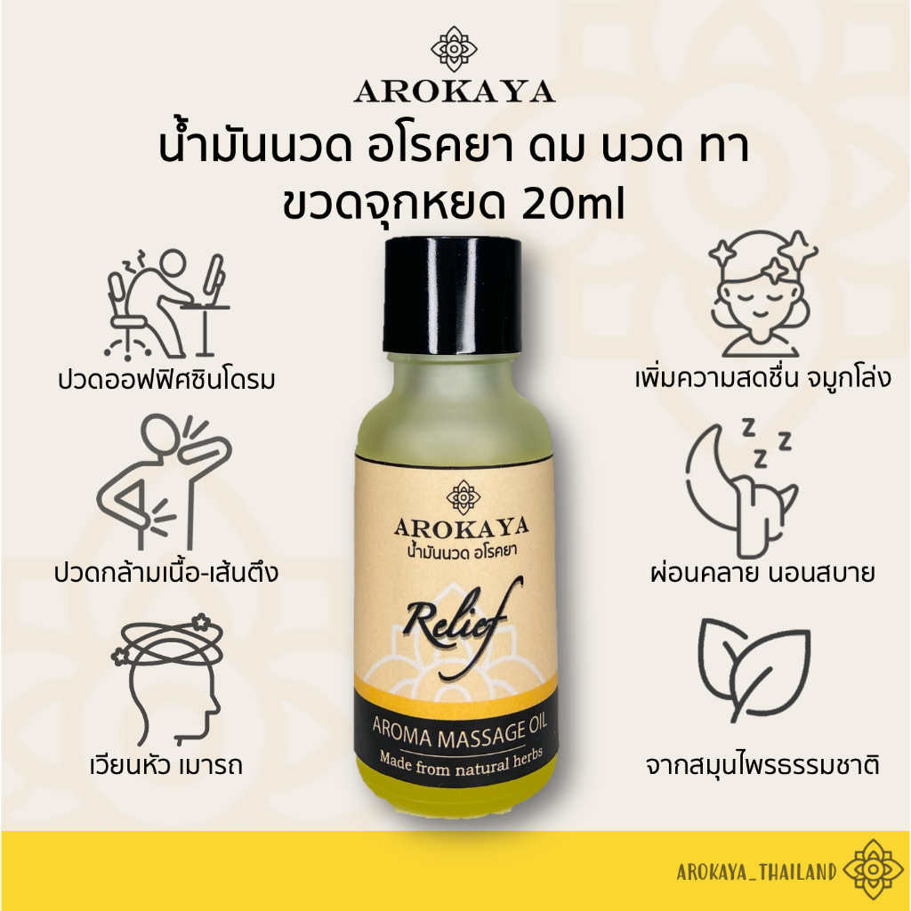 น้ำมันอโรคยา ดม นวด ทา Relief oil ขวดจุกหยด 20ml