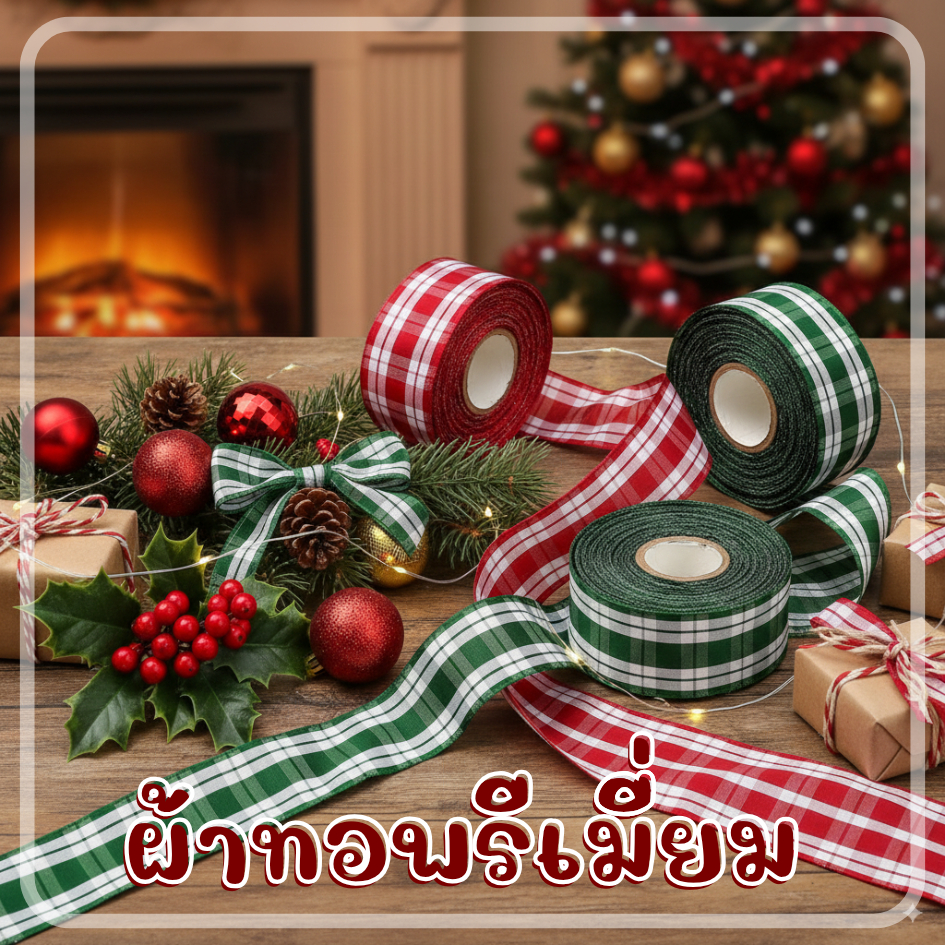 ริบบิ้นผ้า คริสต์มาส ลายสก๊อต กว้าง 40 มิล ยาว 20 เมตร รูปที่ 2