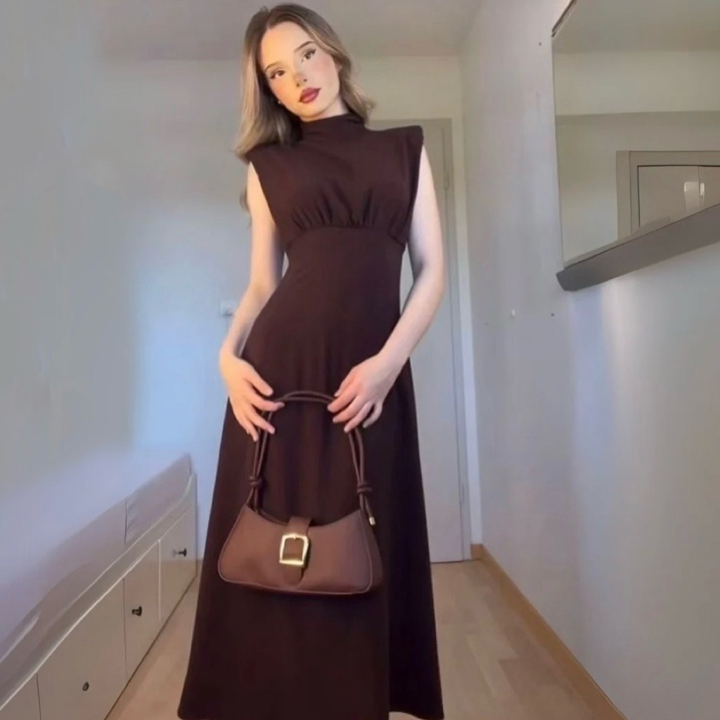 [LISA] A1107 ชุดเดรสกระโปรงยาวคอเต่าแขนกุดแต่งซิปซ่อนด้านหลัง ดีไซน์เรียบหรูผู้ดี ใส่ดินเนอร์ คาเฟ่