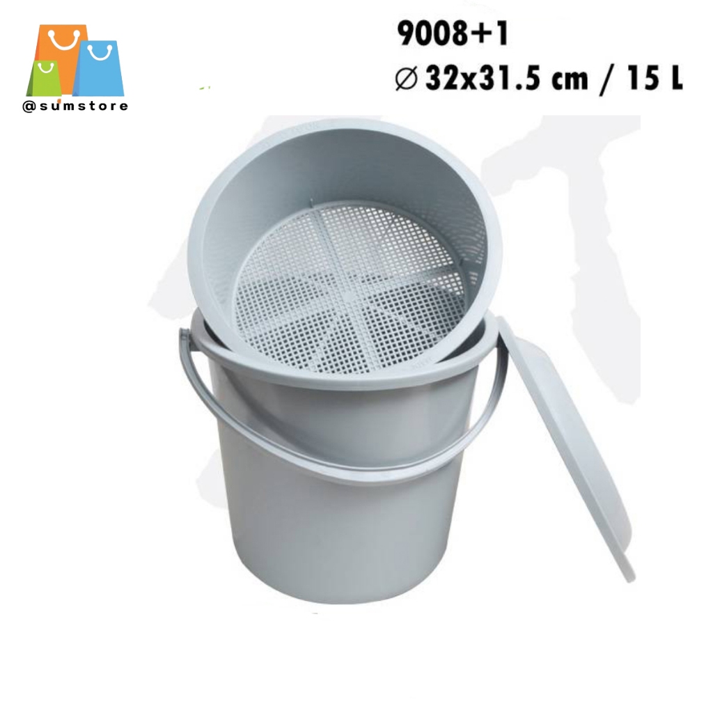 ถังกรองเศษอาหาร+ฝา 15ลิตร 32x31.5CM ถังพลาสติกแยกเศษอาหาร ใช้สำหรับดักเศษอาหาร รุ่น RI-9008-1