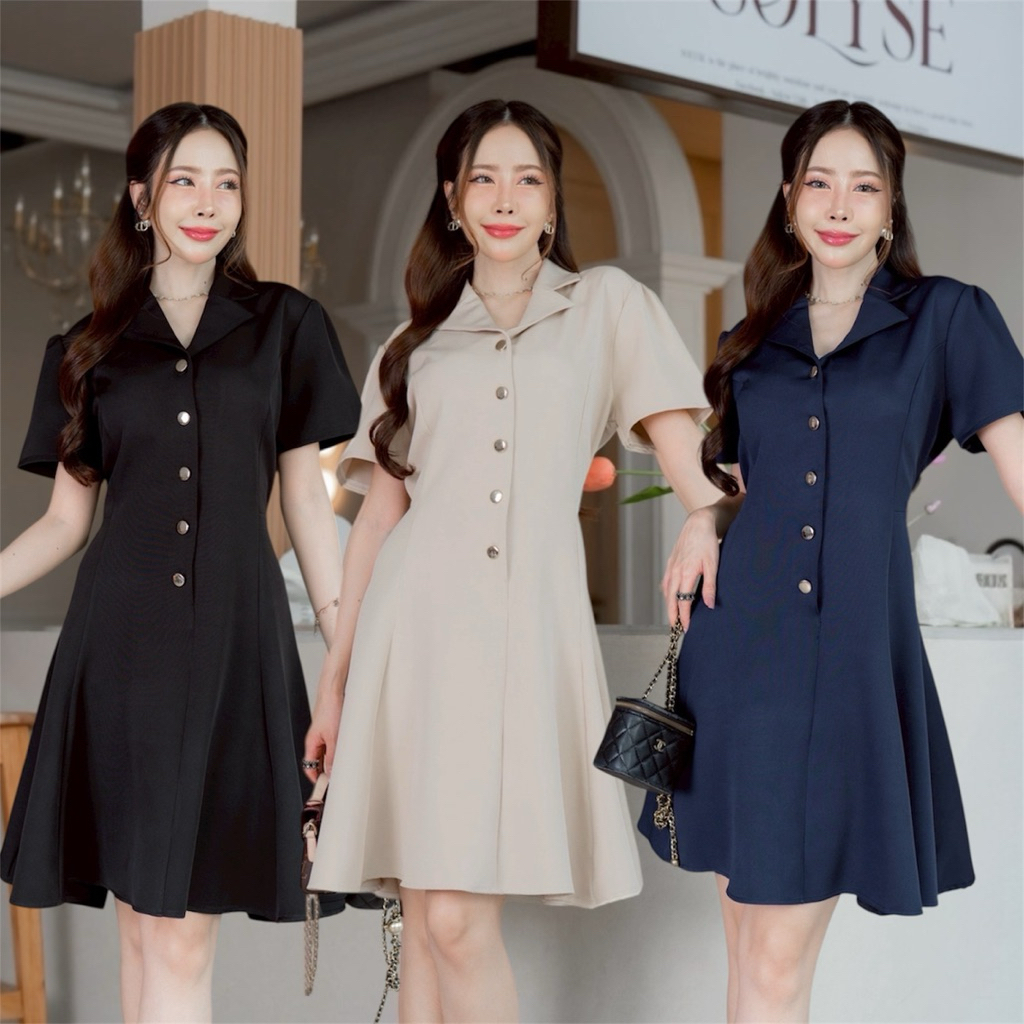 SANDY DRESS เดรสคอปกสูทแต่งกระดุมหน้า by Lamoon apparel