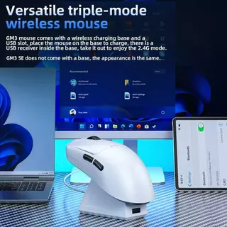 LEOBOG GM3 GM3SE เมาส์ไร้สายแสงอัลตร้า 500mAh ระดับแบตเตอรี่ 6 DPI Tri-Mode รองรับสําหรับเกมสํานักงาน