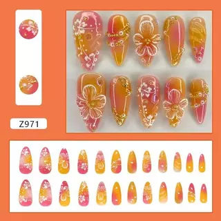 【สินค้าใหม่DD971] พร้อมส่งในไทย แฟลชเจาะเล็บปลอม เล็บปลอมกันน้ำ กล่องละ 24 ชิ้น เล็บปลอมสำเร็จรูป