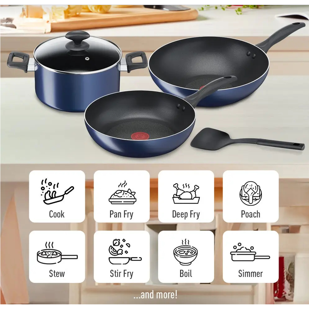 Tefal Clear Cook เซ็ตเครื่องครัว 5 ชิ้น รุ่น B266S595:หม้อตุ๋น22ซม.พร้อมฝาแก้ว,กระทะทอด20ซม.,กระทะก้