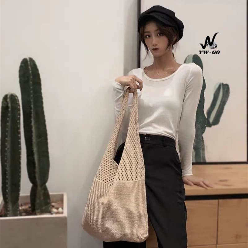 กระเป๋าสะพายแฟชั่น ผ้าถักโครเชต์ กระเป๋าถือถัก 7สี สไตล์เรโทร สําหรับผู้หญิง G3355