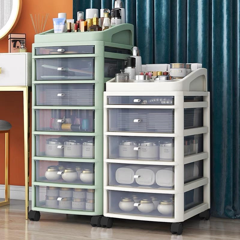 ตู้เก็บเครื่องสําอางโปร่งใส ตู้เก็บเครื่องสําอางแบบเคลื่อนย้ายได้หลายชั้นแบบไม่ต้องประกอบ พร้อมล้อเลื่อน ฝาด้านบนถอดออกใ - รูปที่ 2