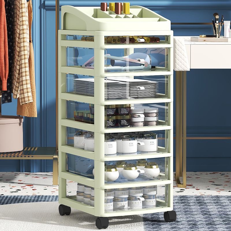 ตู้เก็บเครื่องสําอางโปร่งใส ตู้เก็บเครื่องสําอางแบบเคลื่อนย้ายได้หลายชั้นแบบไม่ต้องประกอบ พร้อมล้อเลื่อน ฝาด้านบนถอดออกใ