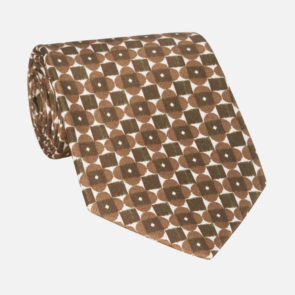 Graphic Floral Silk Twill Tie - Brown