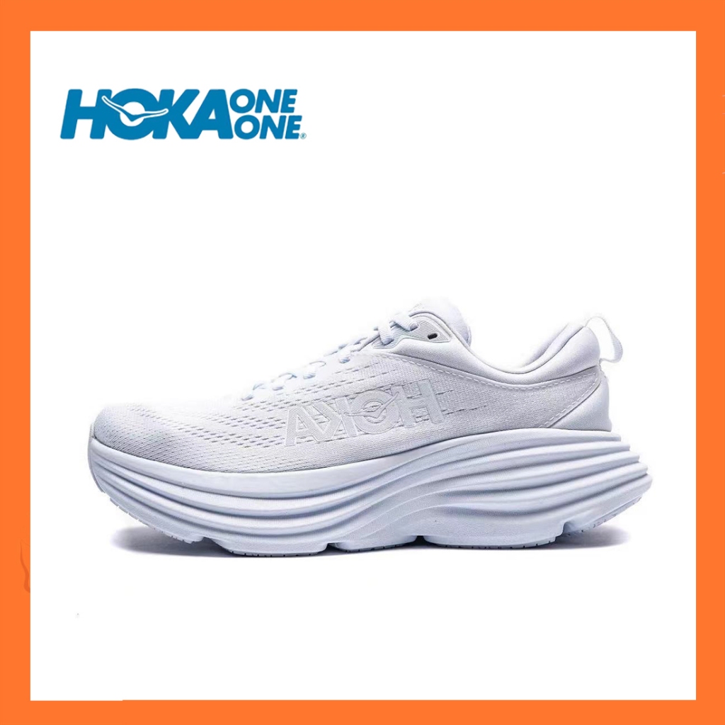 จำกัด เวลาส่วนลดของแท้  HOKA ONE ONE Bondi 8  รองเท้ากีฬาชายและหญิง white 37-45 ราคาถูก Shopee Lazada