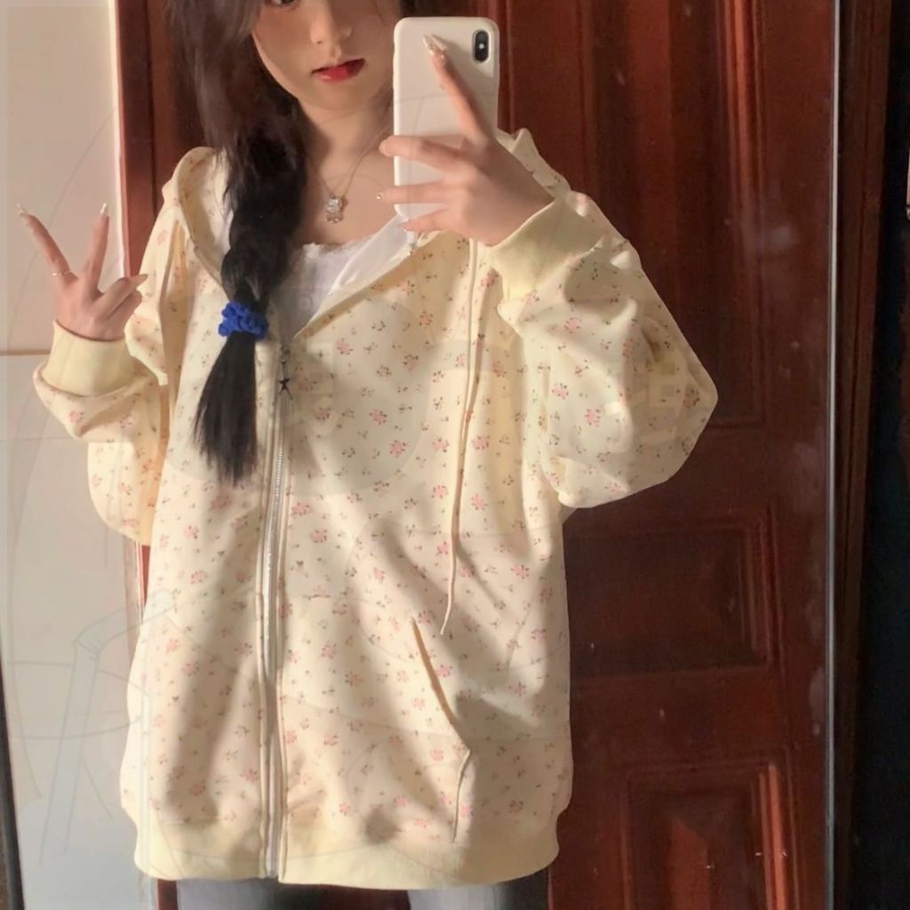 Dulcea✨พร้อมส่ง✨เสื้อฮู้ดแขนยาว ลายดอกไม้ สีพาสเทลน่ารัก ผ้านุ่ม ใส่สบาย รู้สึกสดชื่น