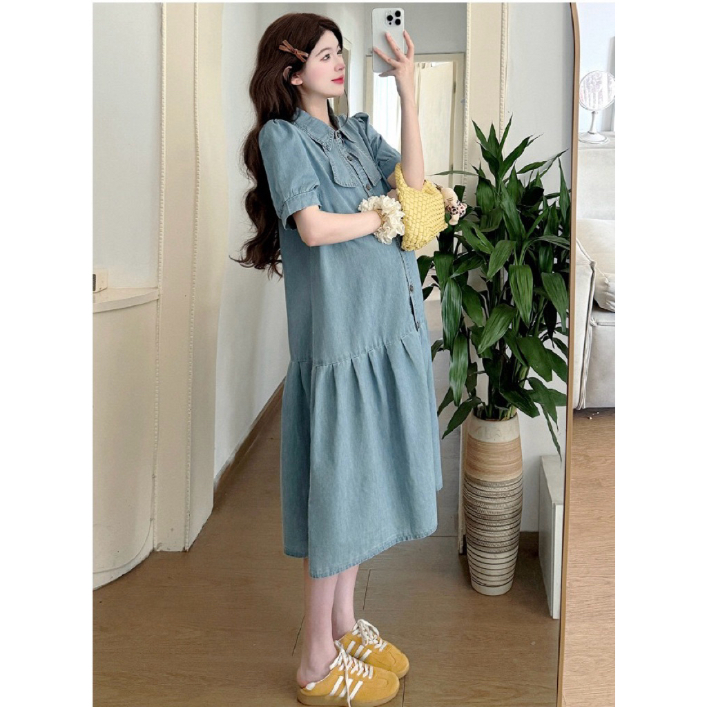 ชุดคลุมท้องแฟชั่นผ้ายีนส์นิ่มใส่สบาย กระดุมจริง แบบน่ารัก - รูปที่ 4