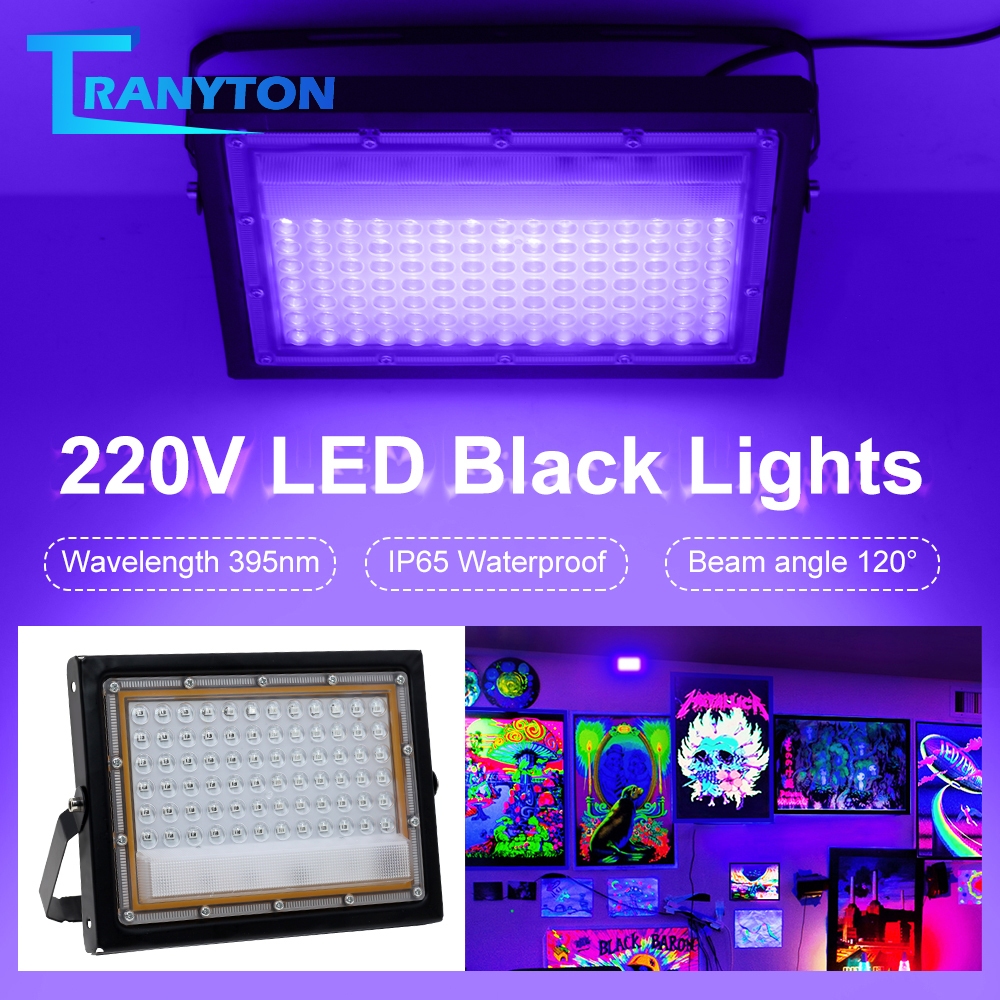 NEW!! ไฟUV Led  50W 100W UV light สปอตไลท์  IP65กันน้ำได้  party light ไม่กลัวฝนและหมอก มีสวิตช์ปิดเปิด black light