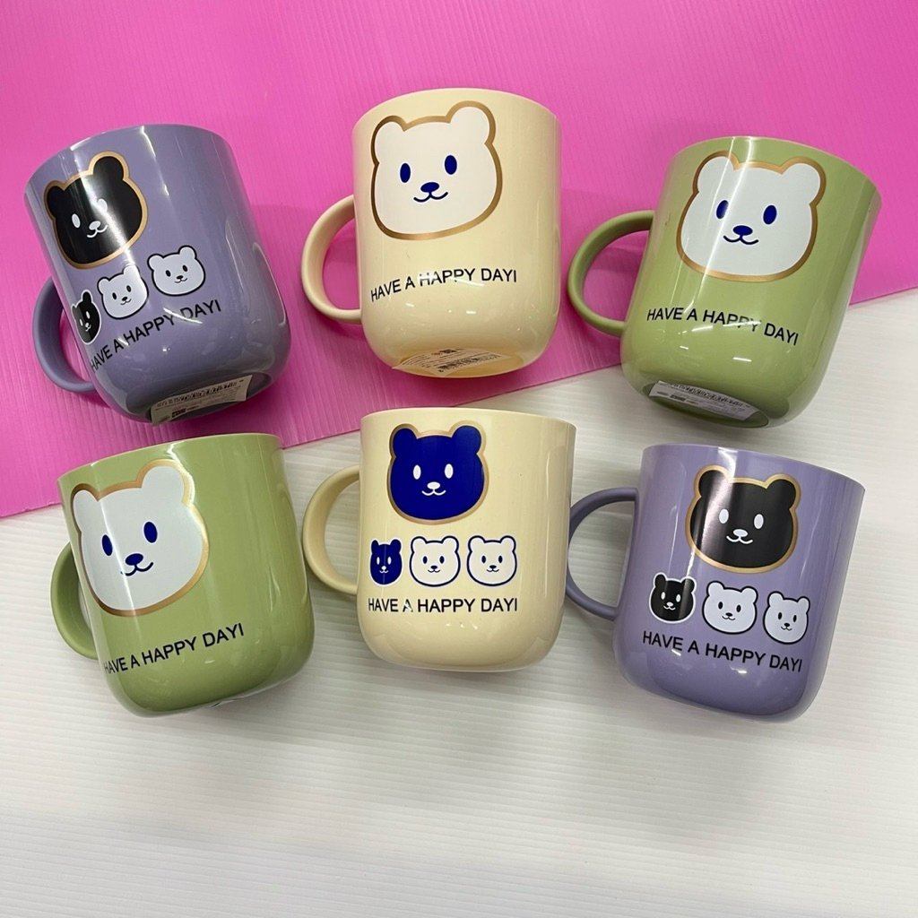 (ยกโหล 12แพ็ค ) No.1278 แก้วพลาสติก แก้วมีหู แก้วน้ำ ลายการ์ตูน คละสีคละลาย ได้ 12 ใบ