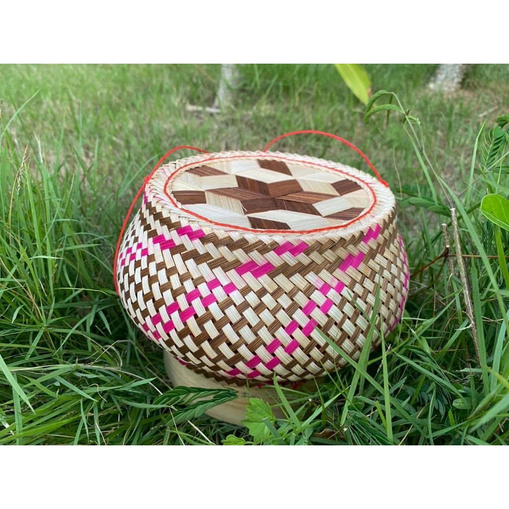 กระติ๊บข้าวเหนียวทรงอ้วน/ขนาด4.5/5 นิ้ว/หนา2ชั้น/คละลาย