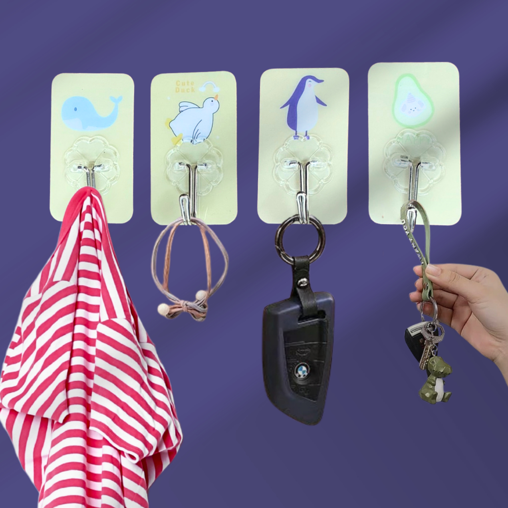 ตะขอแขวนอเนกประสงค์ ติดผนังไม่ต้องเจาะ กาวเหนียวแน่น รับน้ำหนักได้ แข็งแรง ลายการ์ตูนน่ารัก