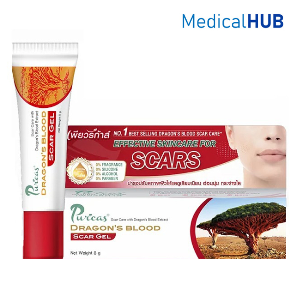 Puricas Dragon Blood Scar Gel ขนาด 3 g / 8 g / 20 g / Plus Advanced 9 g / Acne 10g / Acne & Scar Set