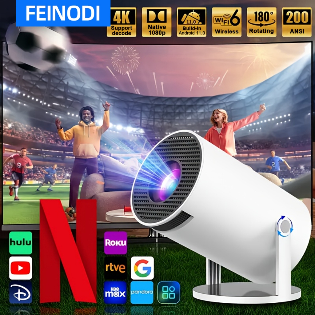 FEINODI 4K HD HY300 Projector โปรเจคเตอร์ มินิโปรเจคเตอร์  WiFi&Bluetooth โปรเจคเตอร์ โฮมพกพาขนาดเล็