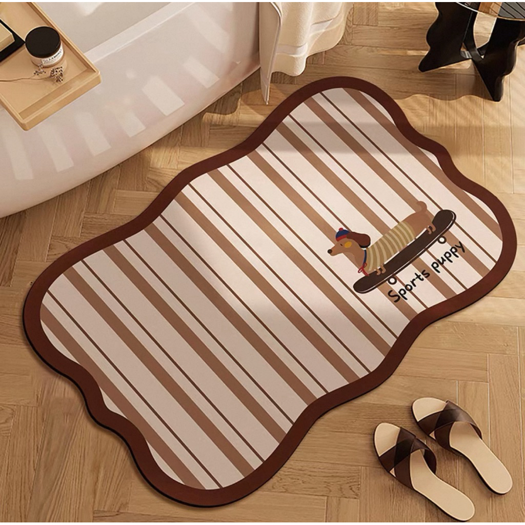 Littlehome (พร้อมส่ง) : พรมซิลิโคนซับน้ำ ลายหน้าต่างน้องหมาแมว