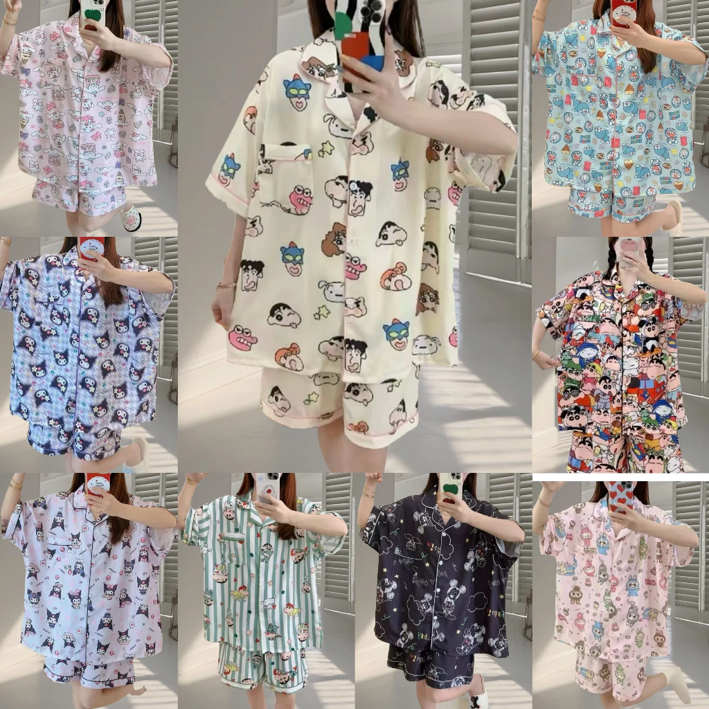 ฺBeyou G431 ชุดนอนไหมอิตาลี บิ๊กไซส์ อก 52นิ้ว แขนสั้นขาสั้นลายการ์ตูน ผ้านุ่มใส่สบาย